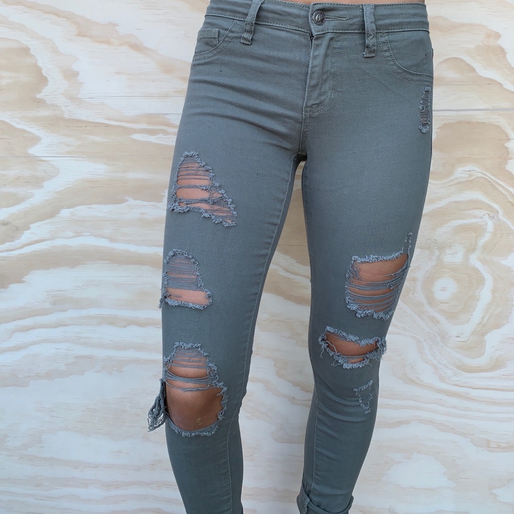 olive green ripped skinny jeans